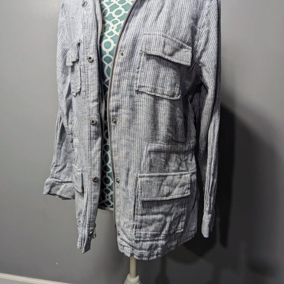 Christopher & Banks Jacket Off White Blue Striped Linen Blend Pockets Size LARGE - Picture 4 of 9